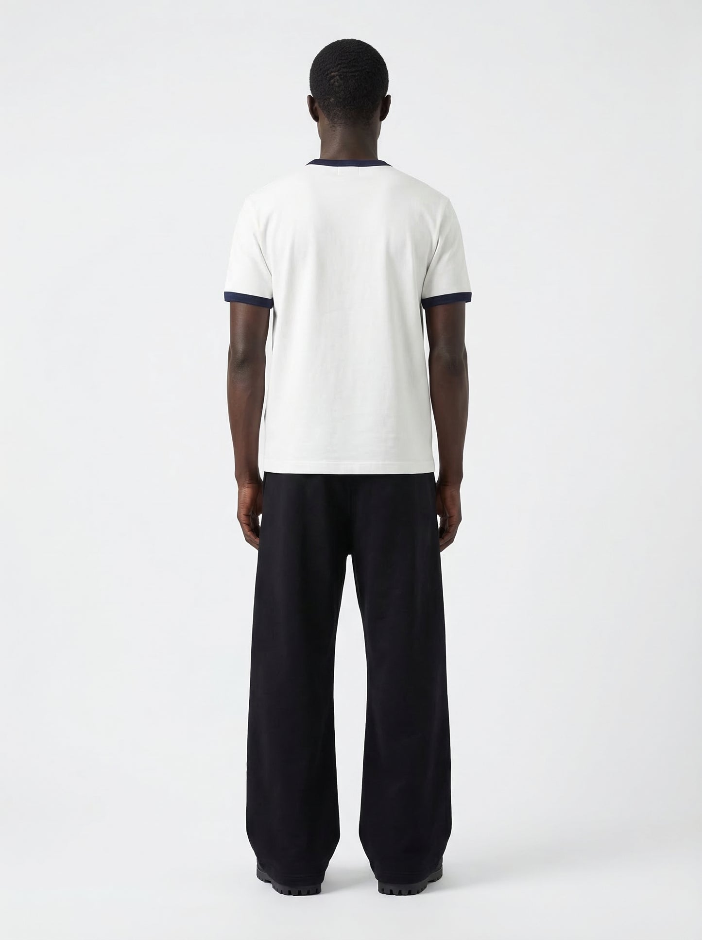 Luis Ribbed Regular Blank White And Navy Tee V2