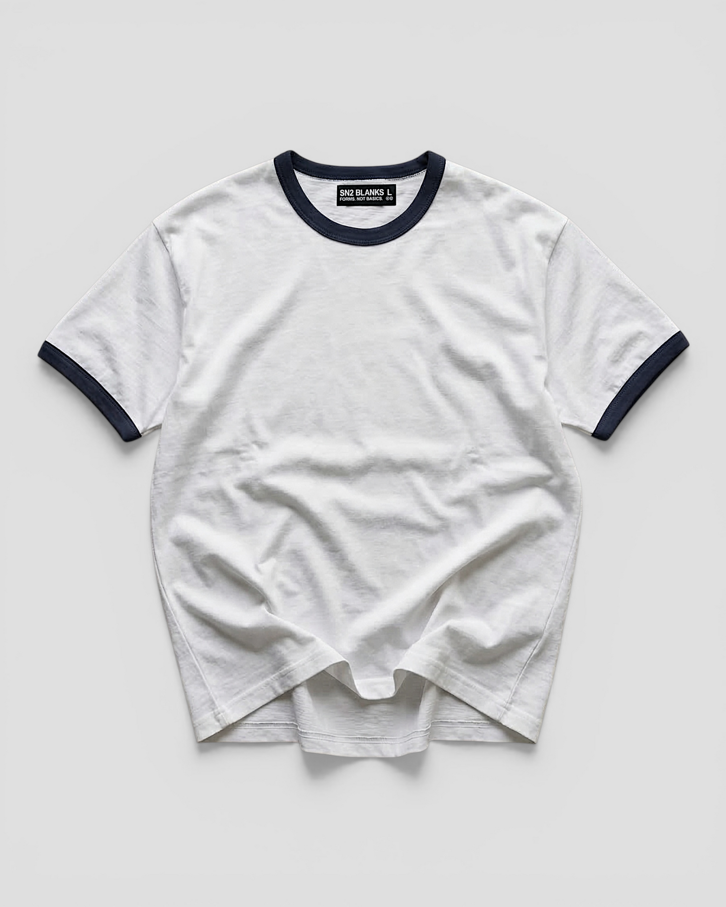 Luis Ribbed Regular Blank White And Navy Tee V2