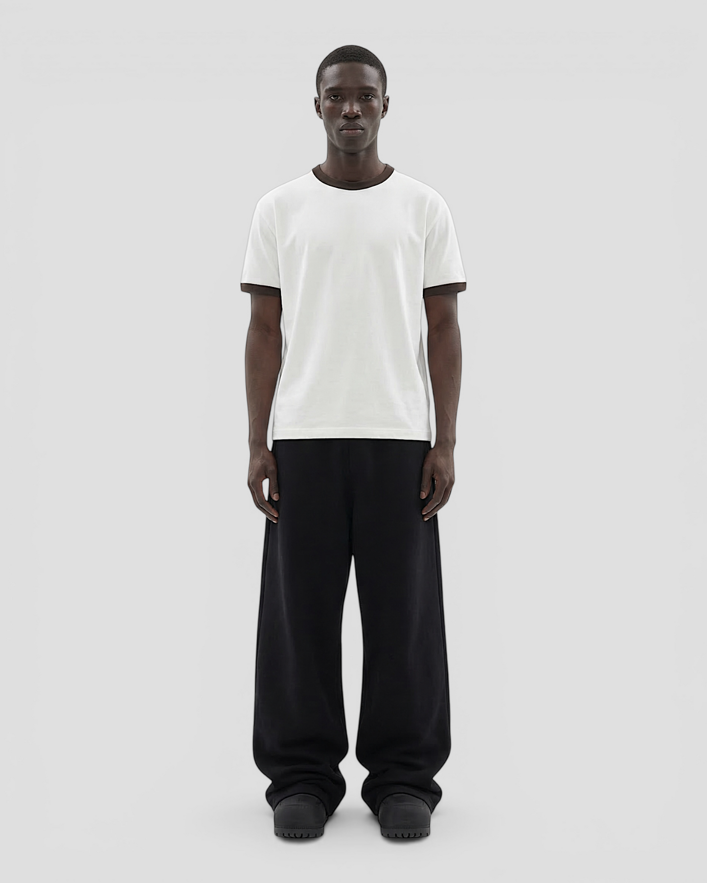 Luis Ribbed Regular Blank White And Brown Tee V2