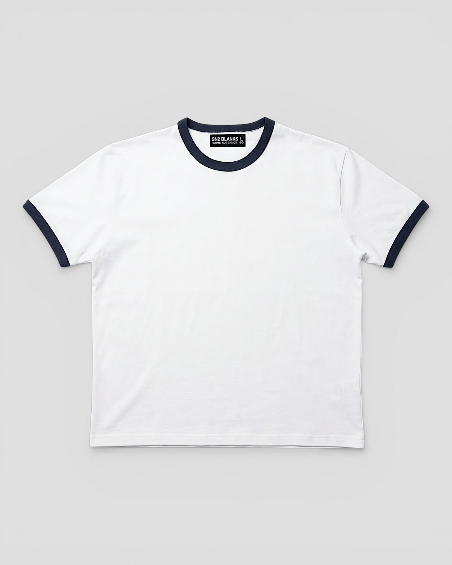 Luis Ribbed Regular Blank White And Navy Tee V2